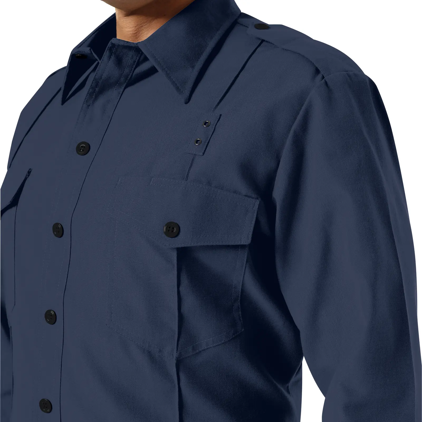 WorkRite 100% Cotton Mens Long Sleeve Uniform Shirt - Nomex Free Alternative - close-up detail