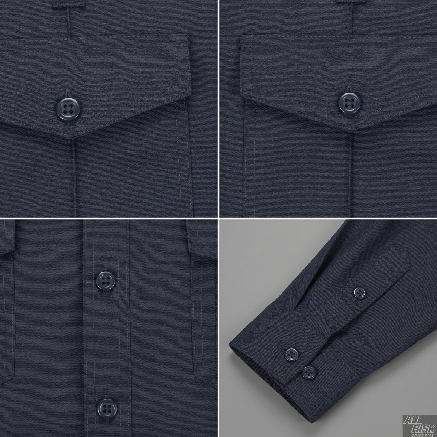 WorkRite Nomex shirt midnight navy detail shots showing fabric texture and flame-resistant construction