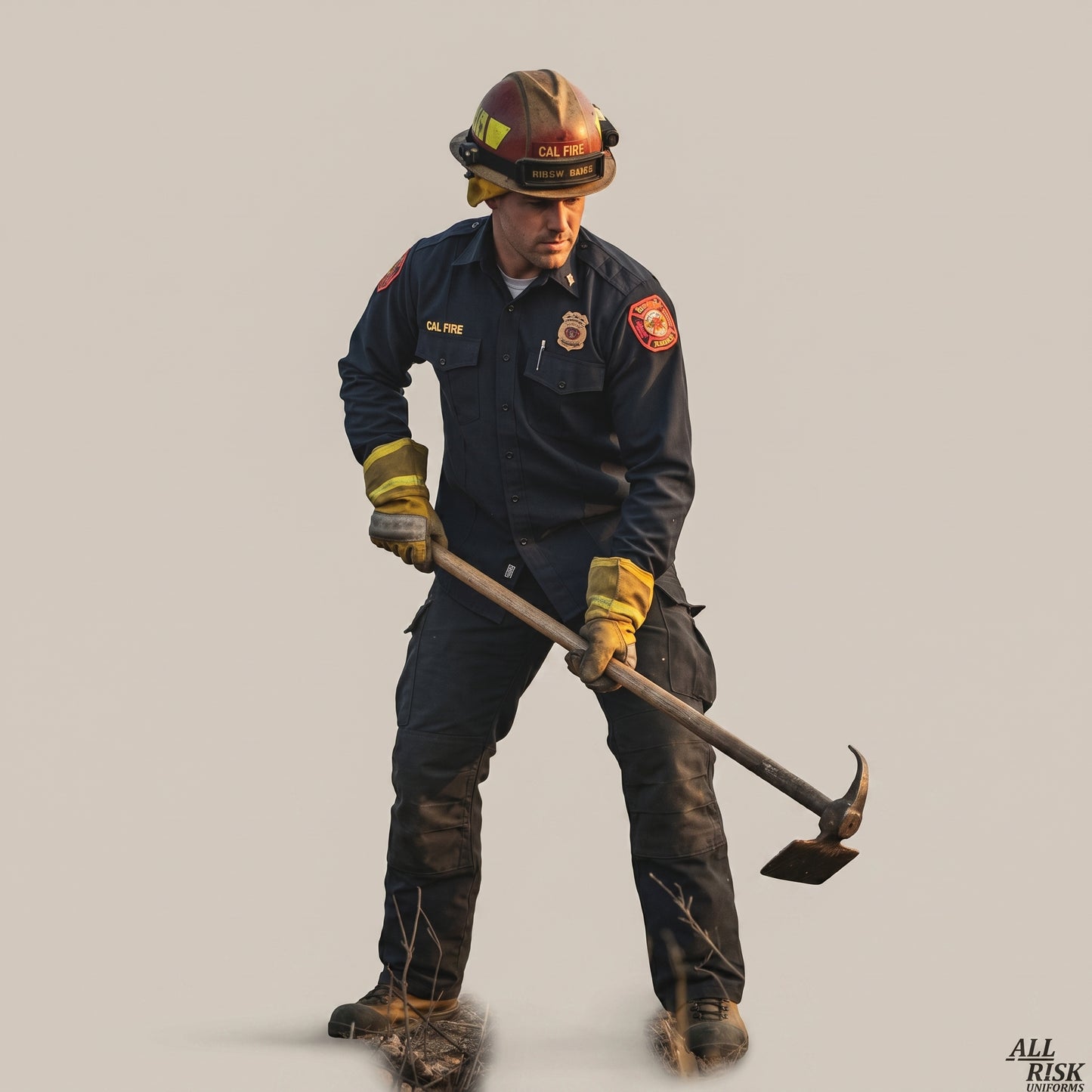 Cal Fire wildland firefighter wearing WorkRite Long Sleeve Nomex shirt in midnight navy during operations