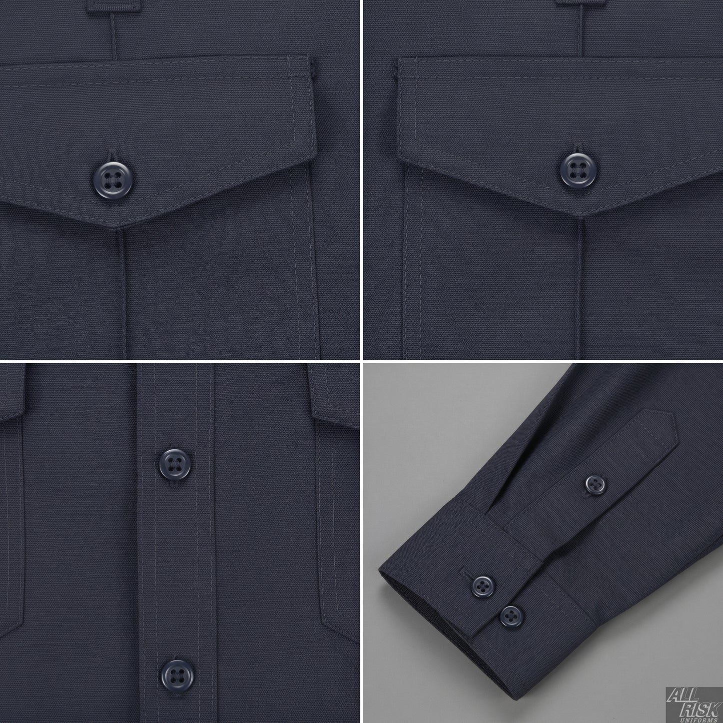 WorkRite Nomex shirt midnight navy detail shots showing fabric texture and flame-resistant construction