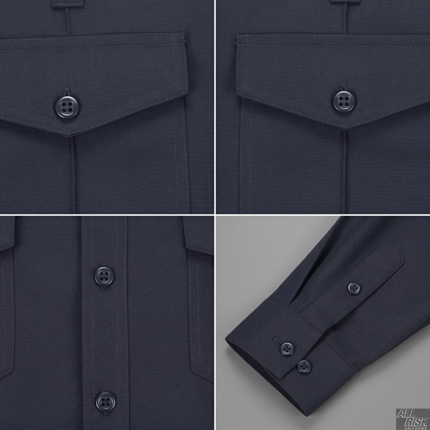 WorkRite Nomex shirt midnight navy detail shots showing fabric texture and flame-resistant construction