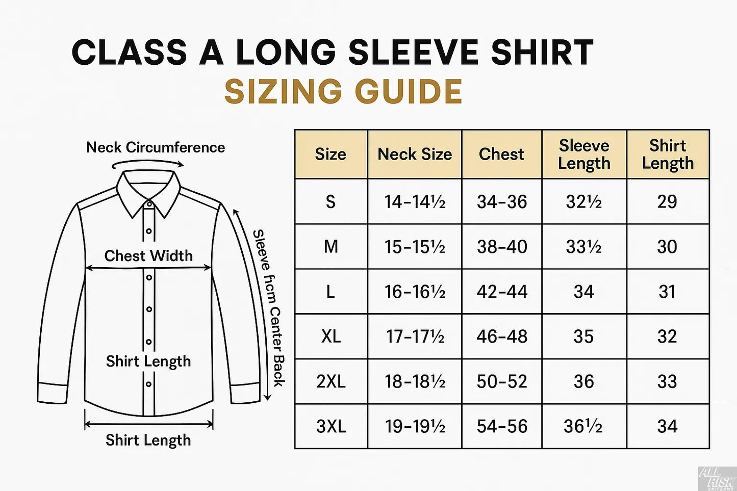 Long Sleeve Size Chart