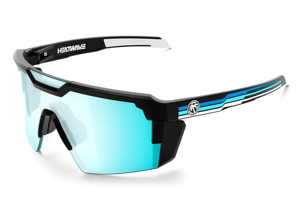 Future Tech Sunglasses: Polarized Artic Chrome Side Stripe Blue Customs Z87+ - Heatwave