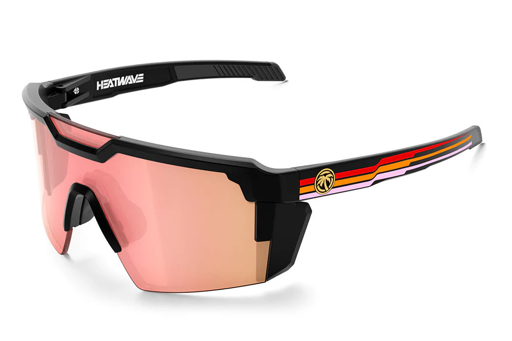 Future Tech Sunglasses: Polarized Rose Gold Side Stripe Red Customs Z87+ - Heatwave