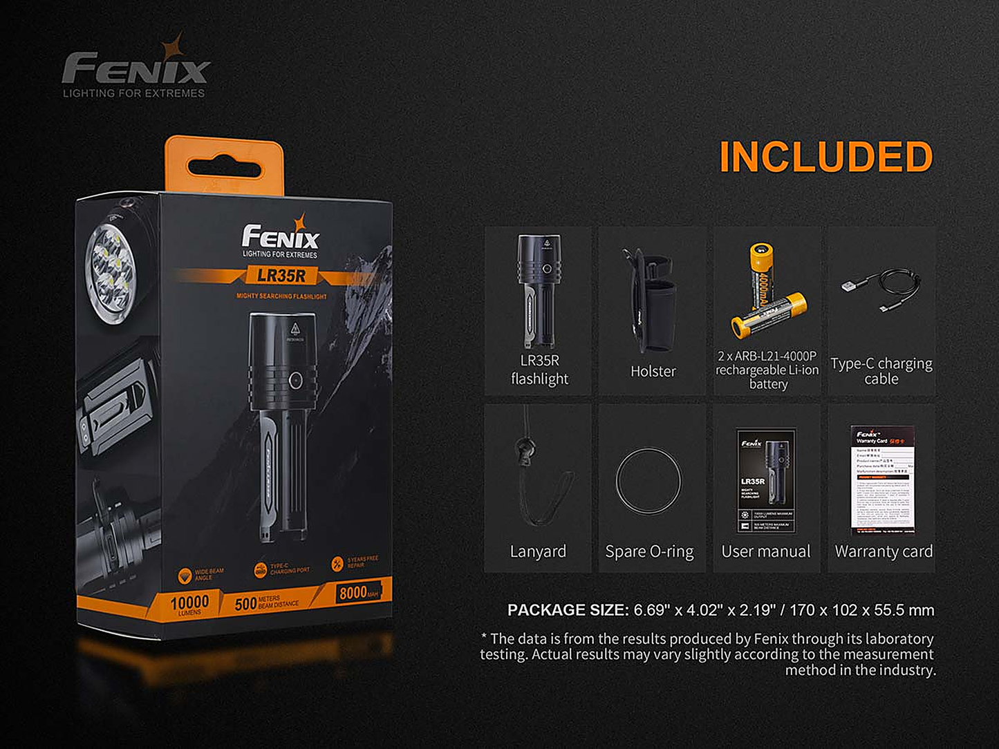 Fenix LR35R Rechargeable Flashlight - 10000 Lumens