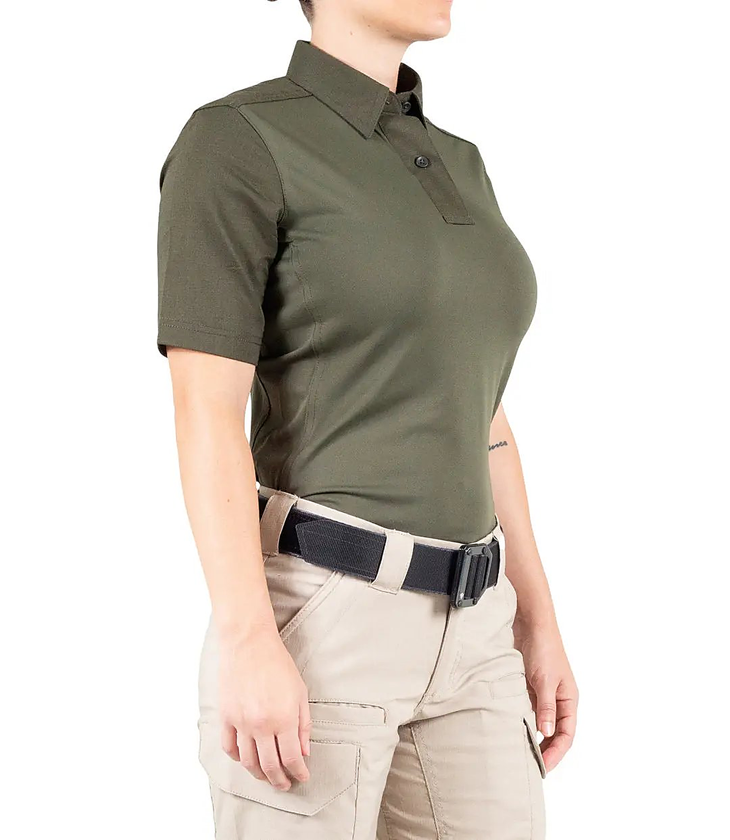First Tactical Womens Pro Perf Short Sleeve - OD Green - close-up detail