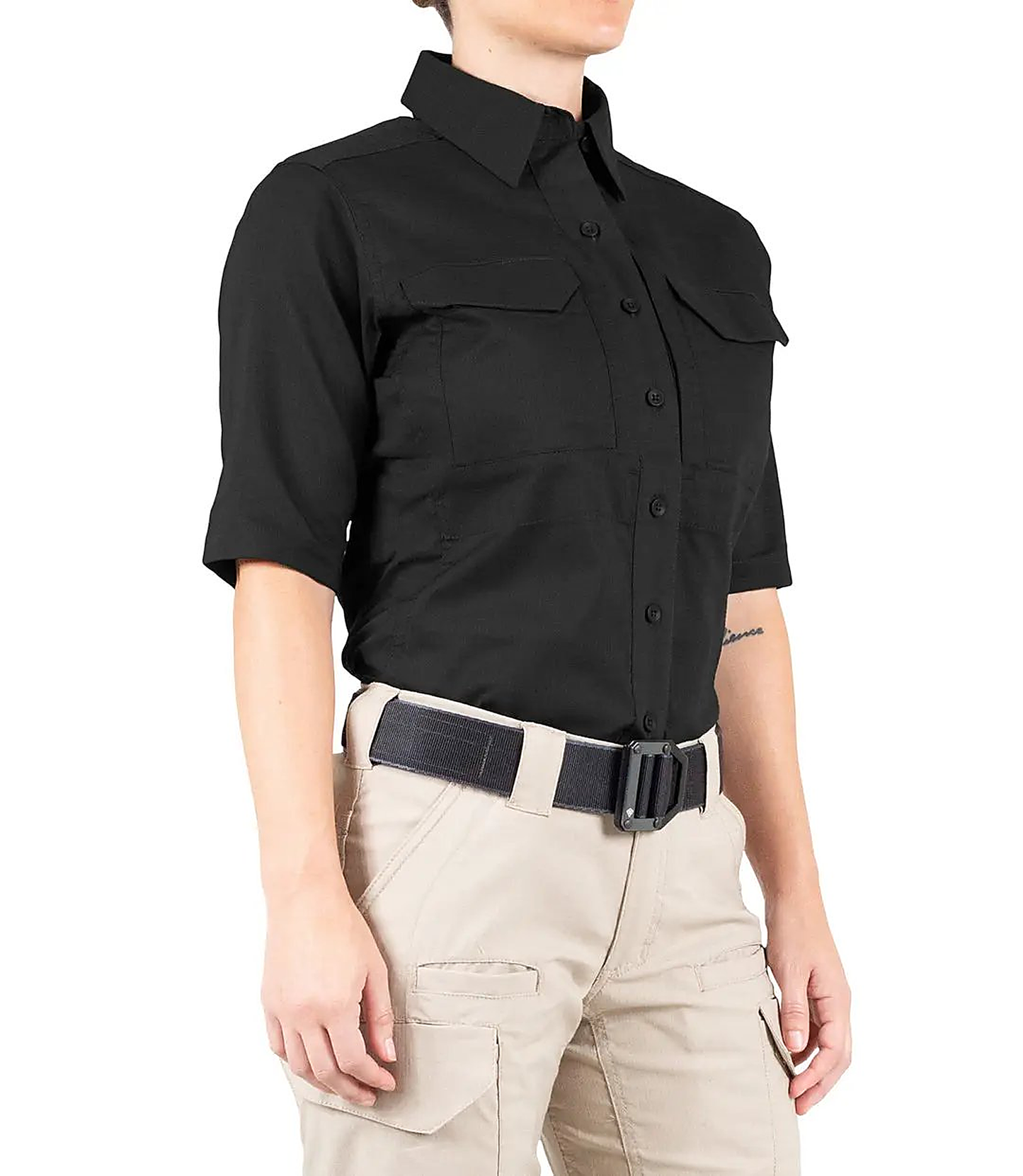 First Tactical Womens V2 Tactical Short Sleeve - Black - close-up detail