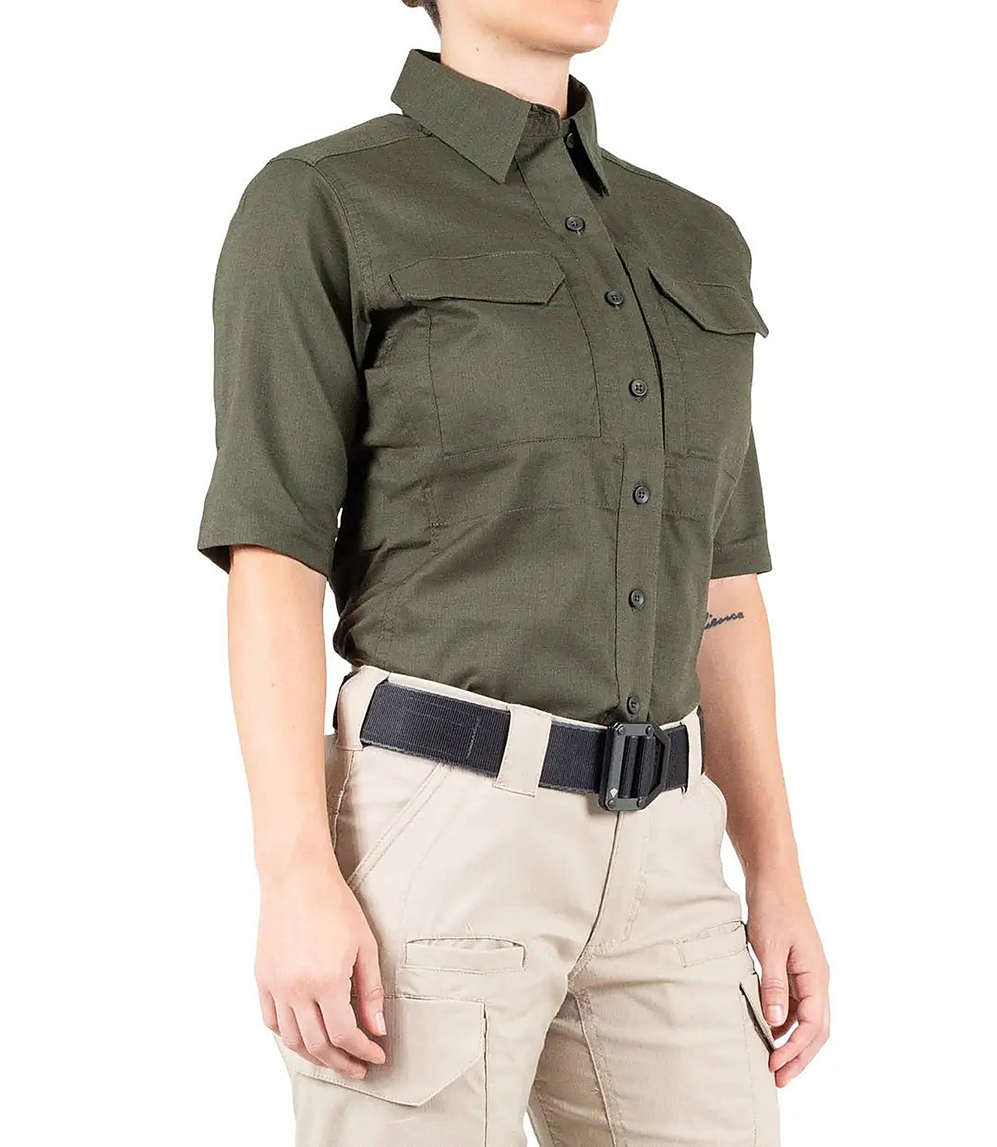 First Tactical Womens V2 Tactical Short Sleeve - OD Green - close-up detail
