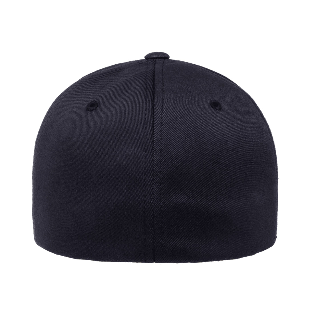 Back view of the midnight navy Flexfit 6277 Stretch-Fit Hat, showing the crown and closure.