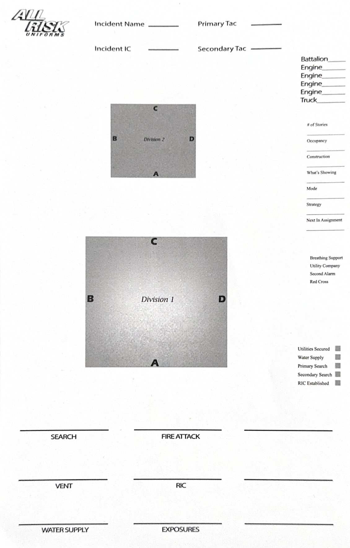 Structure Fire Run Sheet ALL RISK UniformsCAL FIRE ALL RISK Uniforms