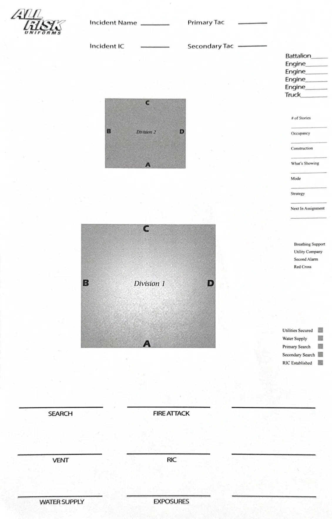 Structure Fire Run Sheet ALL RISK UniformsCAL FIRE ALL RISK Uniforms