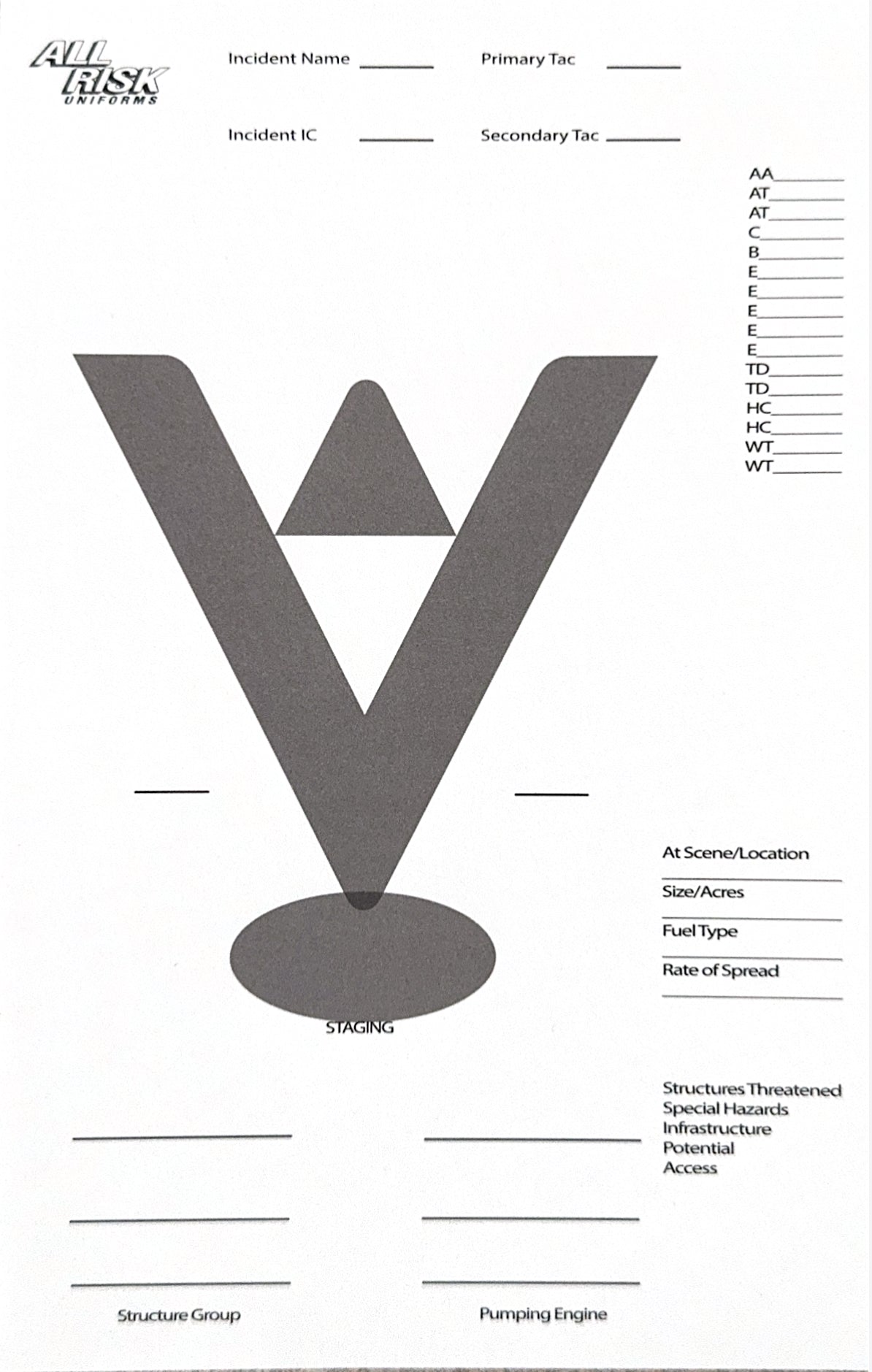 Vegetation Fire Run Sheet ALL RISK UniformsCAL FIRE ALL RISK Uniforms