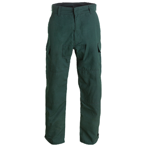 VFT Nomex brush pants detail showing cargo pockets and reinforced construction for wildland firefighting"