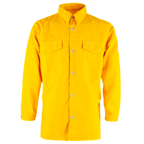 VFT Brush Shirt Pro 5.8oz Tecasafe yellow wildland firefighting shirt front view showing NFPA 1977 certified flame-resistant protection"