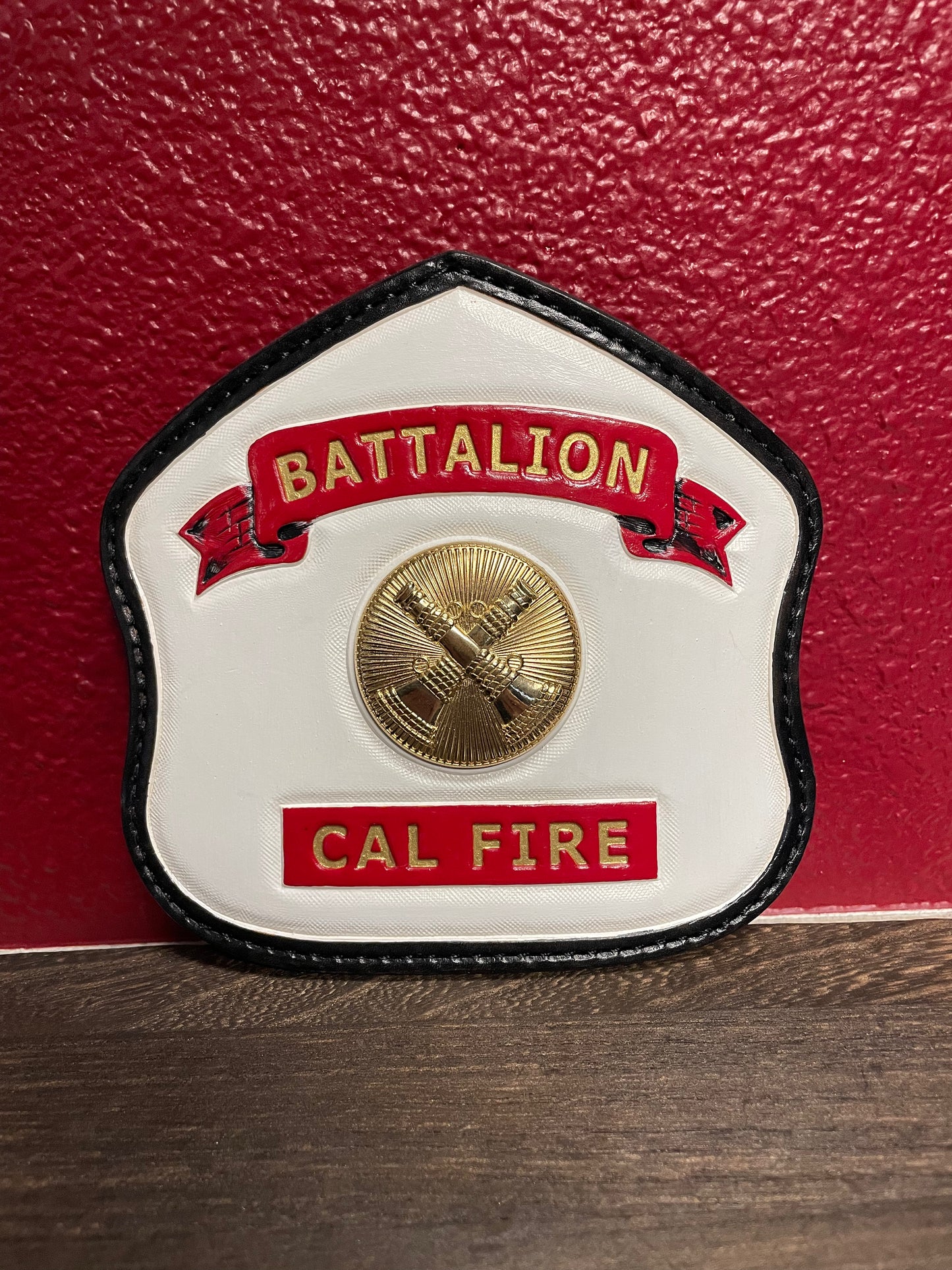 Firefighter Helmet Shield - Handmade Leather - Battalion Chief - White