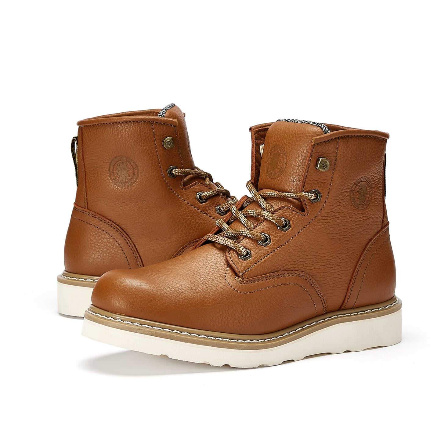ROCKROOSTER Roberta Men's Safety Water Resistant Tan Leather Wedge Work Boots with Vibram® Outsole VAP615