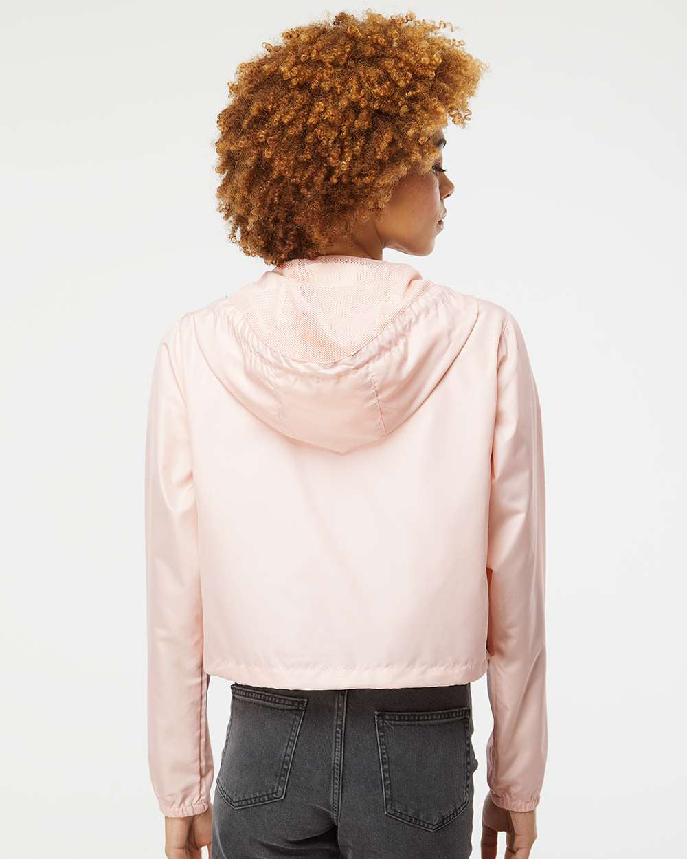 Independent Trading Company Women’s Lightweight Crop Windbreaker in White — back view (2)