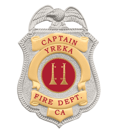 Fire department badge with 'Captain Yreka' text and emblem on a white background