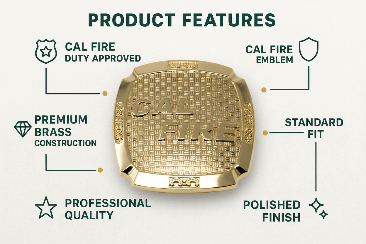 CAL FIRE belt buckle features - duty approved, brass, Cal Fire emblem, professional quality