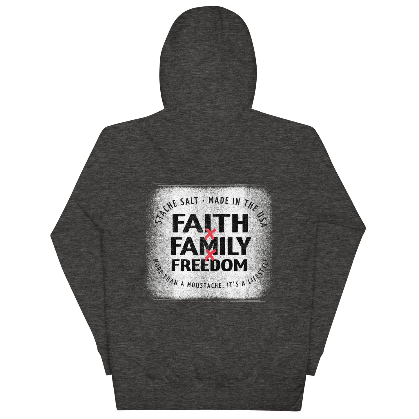 Stache Salt 3F Hoodie (Copy) in Charcoal Heather — back view