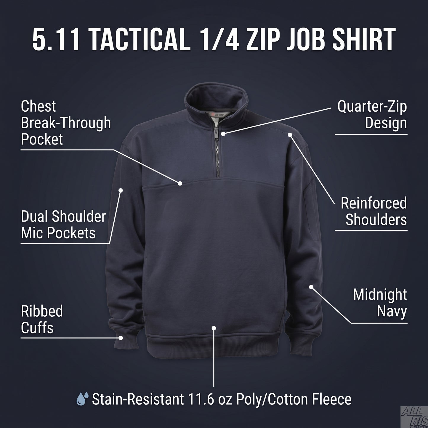 5.11 Tactical 1/4 Zip Job Shirt features