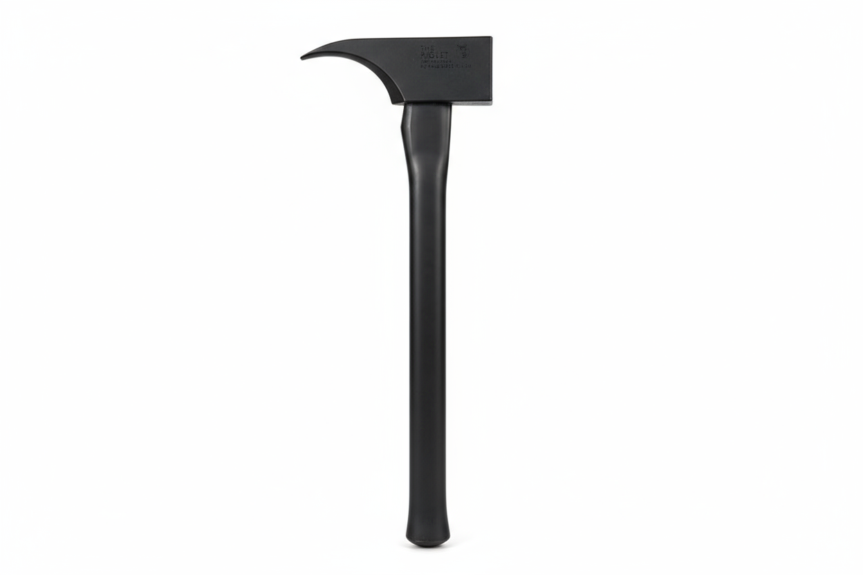 PIGlet forcible entry tool with 6lb tool steel head and 29 inch black fiberglass handle - full length view showing black oxide finish