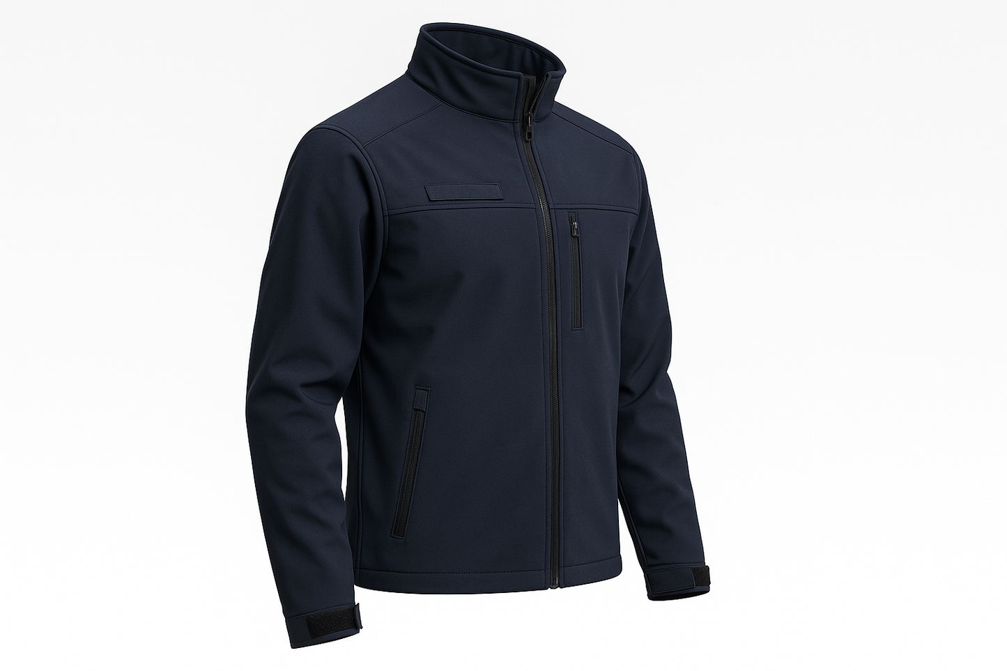 Flying Cross DutyGuard Softshell Jacket in midnight navy side angle view displaying professional fit, pocket placement, and weather-resistant softshell construction for superior mobility