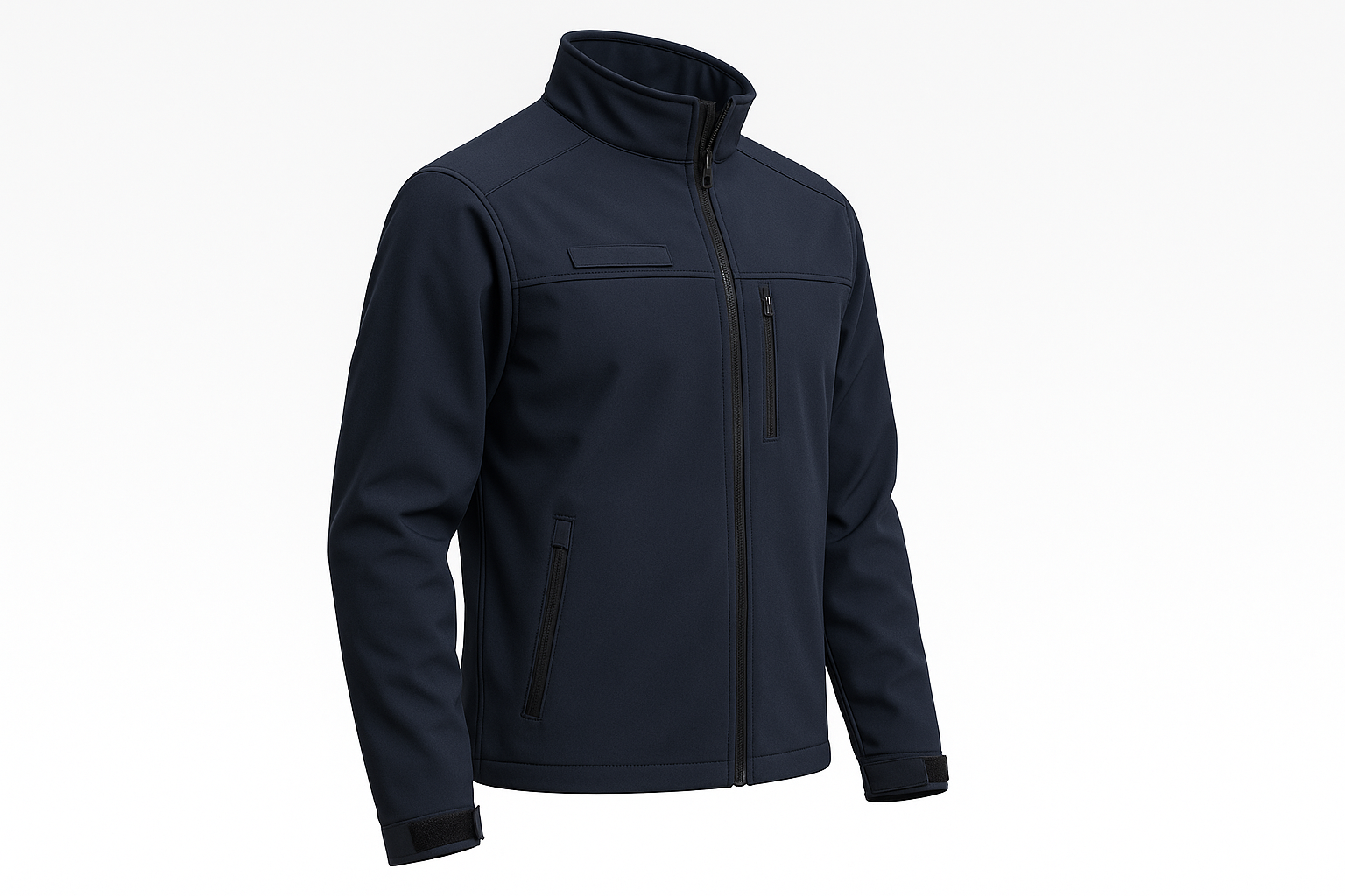 Flying Cross DutyGuard Softshell Jacket in midnight navy side angle view displaying professional fit, pocket placement, and weather-resistant softshell construction for superior mobility