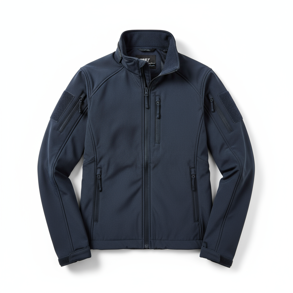First Tactical Tactix Softshell Jacket in Midnight Navy laid flat showing front zipper and tactical pockets