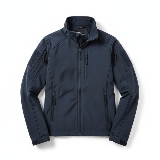 First Tactical Tactix Softshell Jacket in Midnight Navy laid flat showing front zipper and tactical pockets