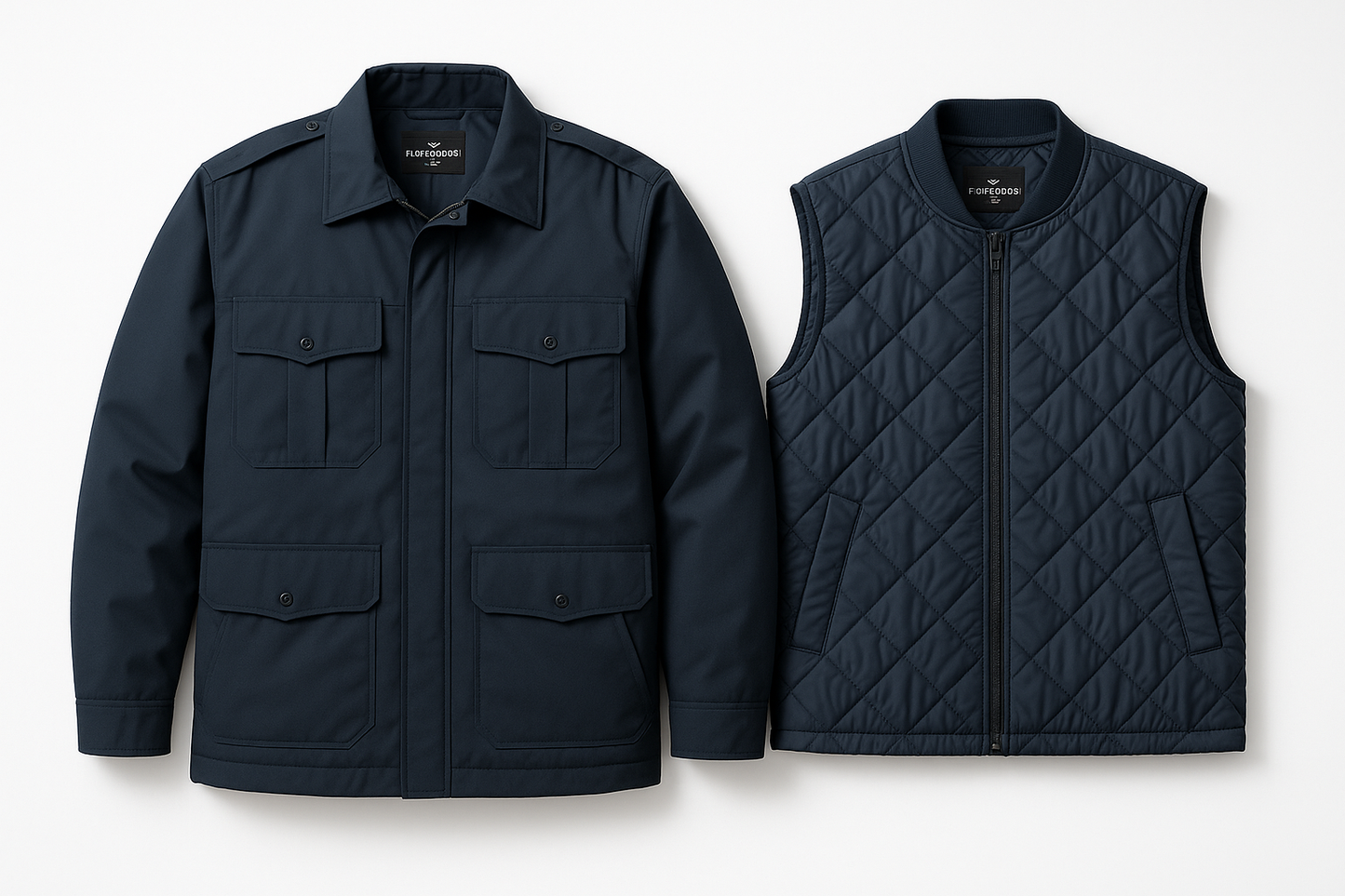 Flying Cross 2-in-1 Duty Jacket in midnight navy showing removable insulated liner separately next to outer shell demonstrating versatile 3-in-1 system for all-season protection