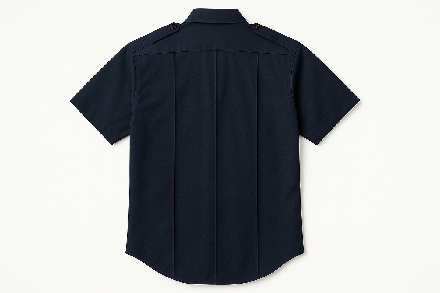Flying Cross Nomex Short Sleeve Shirt in midnight navy back view showing cross-stitched shoulder straps and five sewn-in military creases