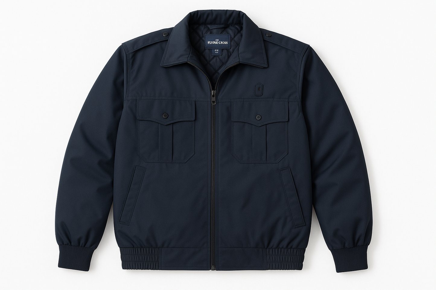 Flying Cross 2-in-1 Duty Jacket in midnight navy - front view showing weather-resistant outer shell, full-zip front, multiple pockets, removable liner, and professional law enforcement styling