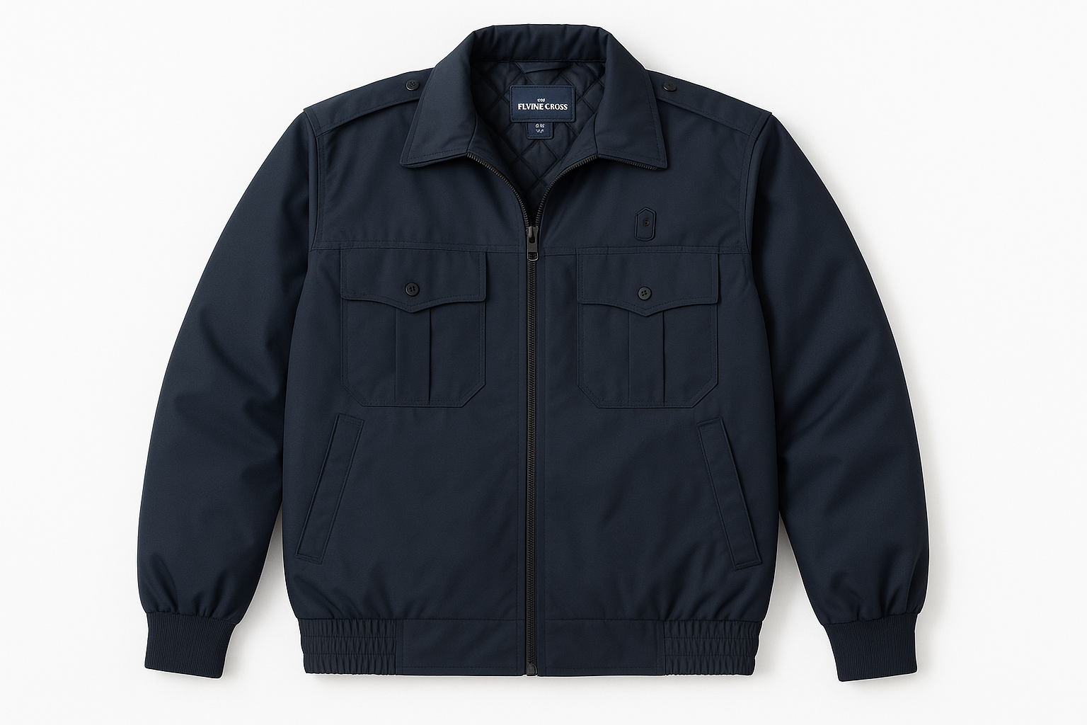Flying Cross 2-in-1 Duty Jacket in midnight navy - front view showing weather-resistant outer shell, full-zip front, multiple pockets, removable liner, and professional law enforcement styling