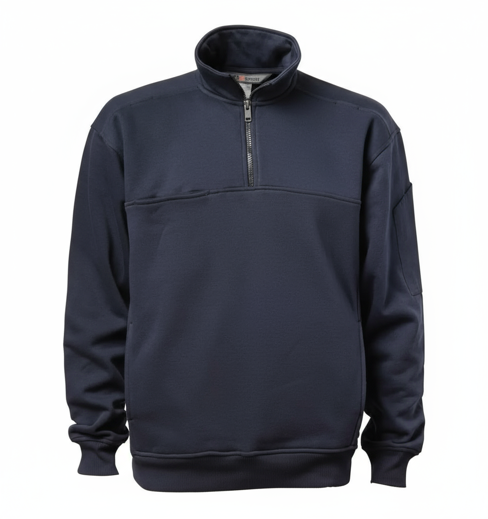 5.11 Tactical quarter-zip job shirt with soft collar laid flat showing chest pocket and shoulder mic pockets