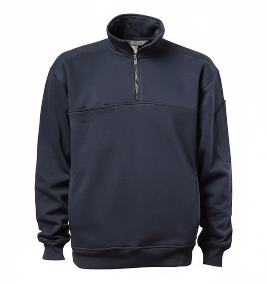 5.11 Tactical quarter-zip job shirt with soft collar laid flat showing chest pocket and shoulder mic pockets