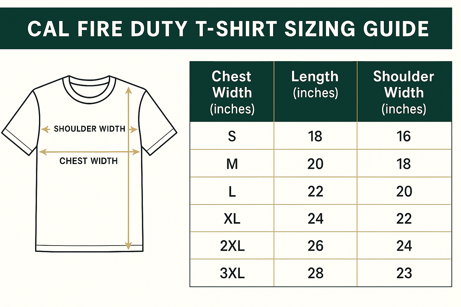 T-Shirt Size Chart