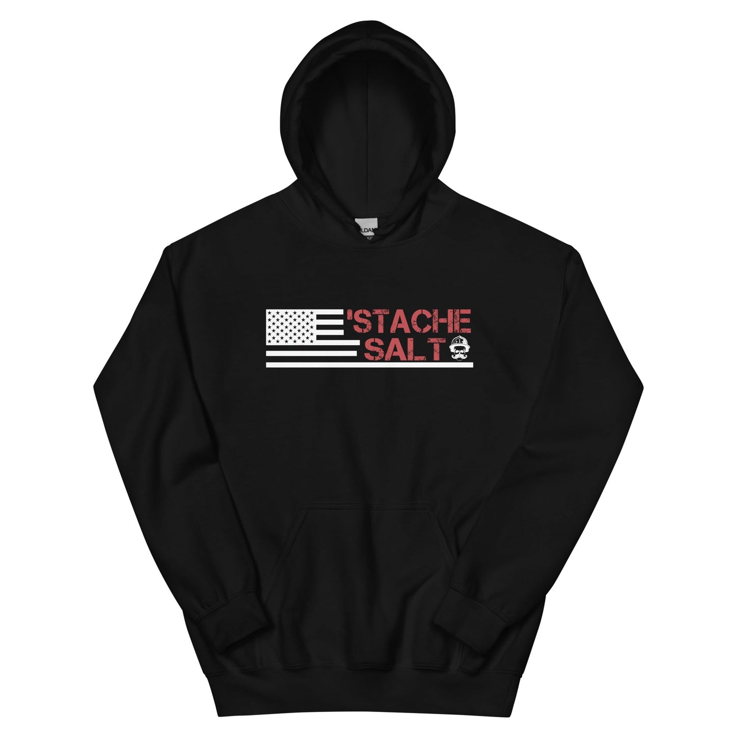 Stache Salt Salty Flag Hoodie in Black — front view