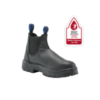 Steel Blue Hobart men's steel-toe slip-on work boot in black, with the American Diabetes Association Better Choices for Life partner badge.