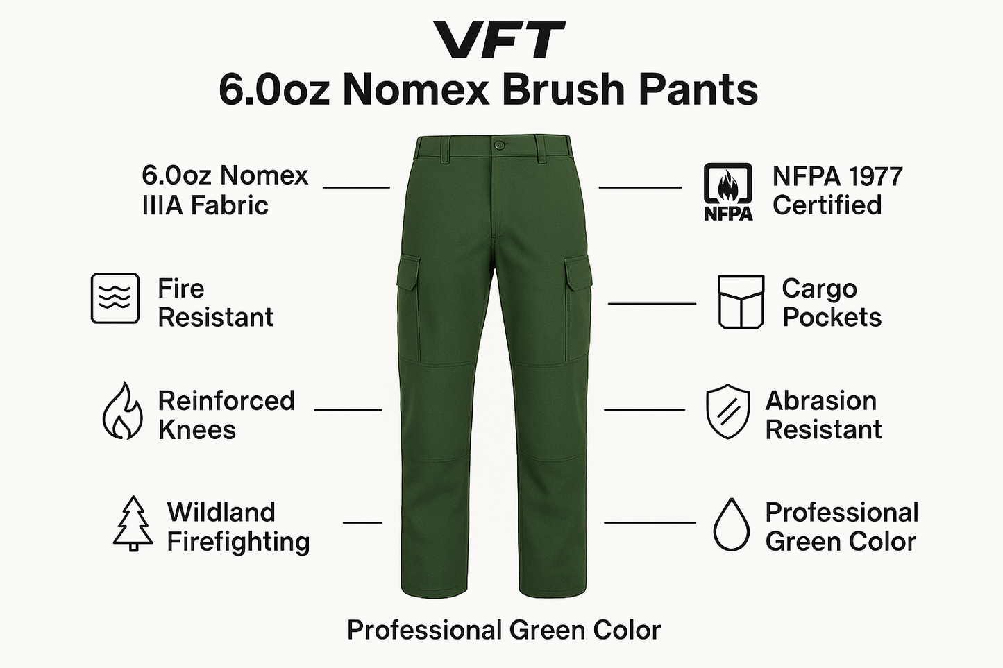 VFT 6.0oz Nomex Brush Pants product information graphic
