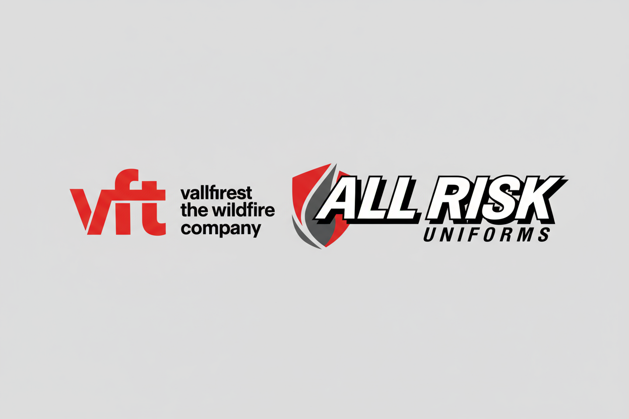 VFT Vallfirest the wildfire company and ALL RISK UNIFORMS brand partnership logo"