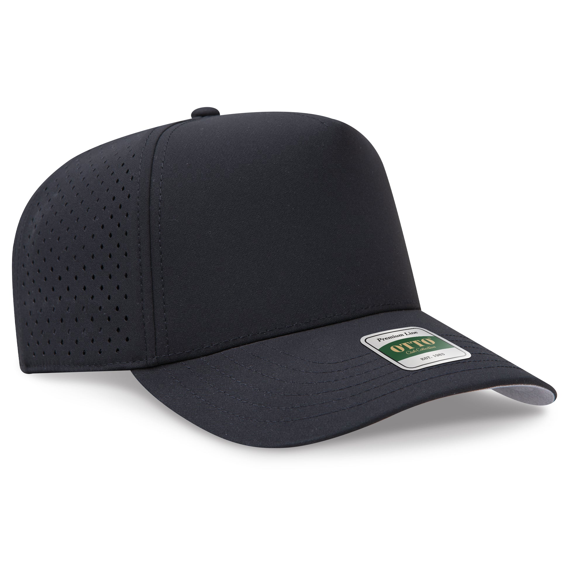 OTTO 116 Club Collection 5 Panel Mid Profile Perforated Cap – Performance Polyester - Black