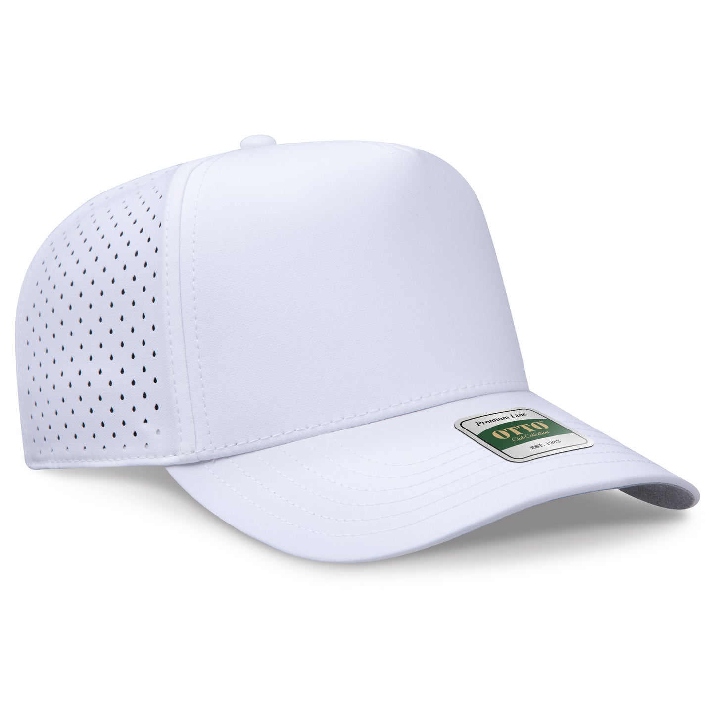 OTTO 116 Club Collection 5 Panel Mid Profile Perforated Cap – Performance Polyester - White