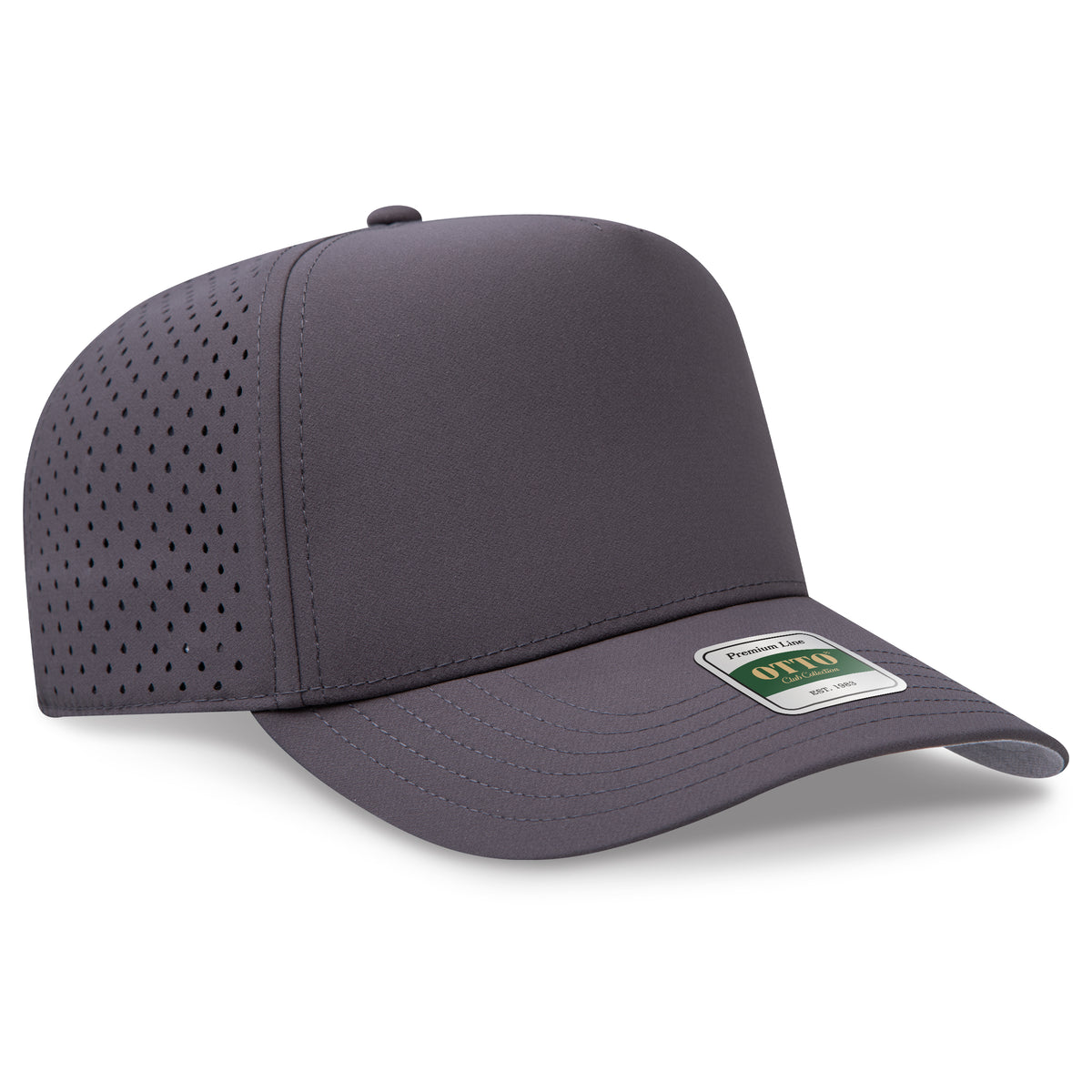 OTTO 116 Club Collection 5 Panel Mid Profile Perforated Cap – Performance Polyester - Char. Gray