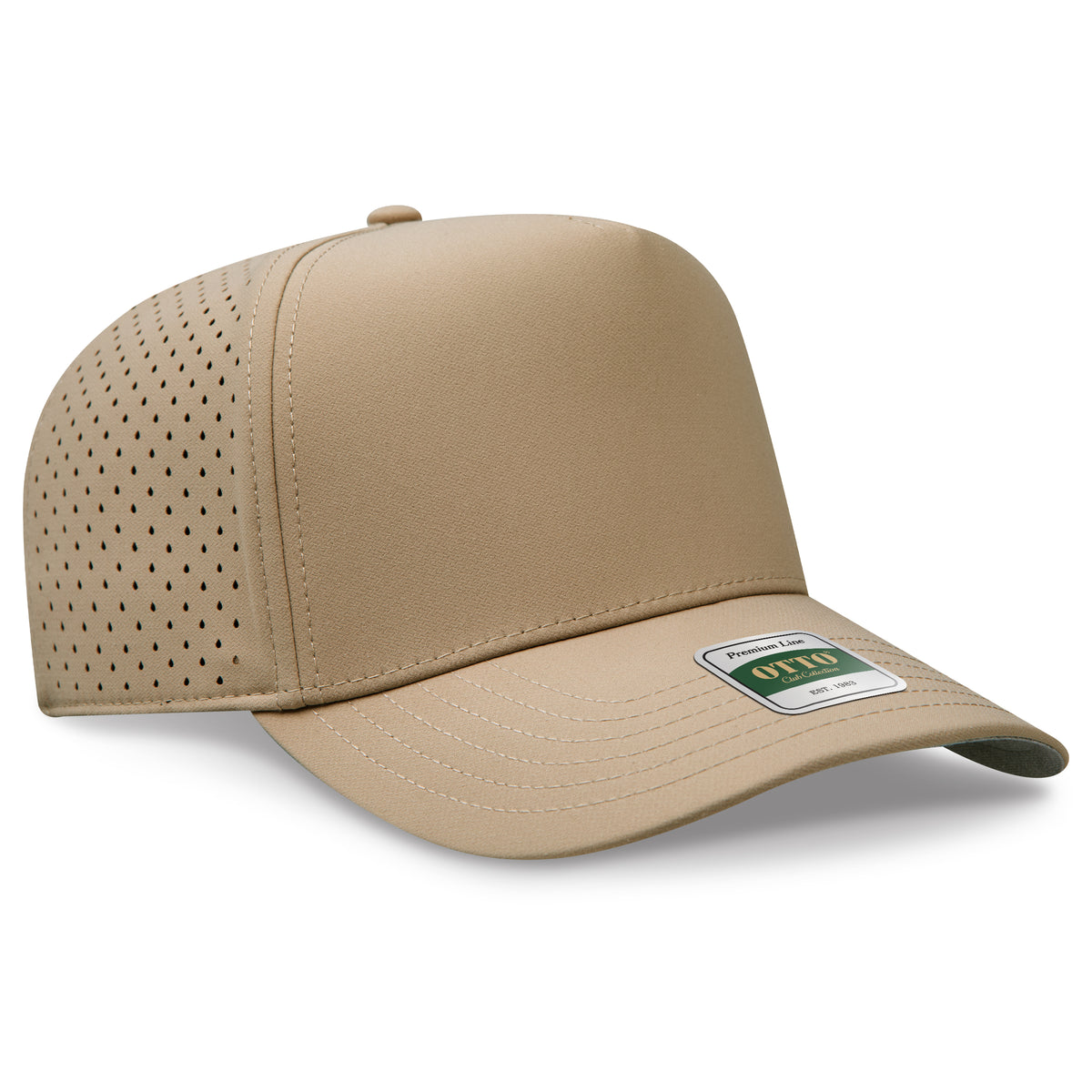 OTTO 116 Club Collection 5 Panel Mid Profile Perforated Cap – Performance Polyester - Khaki