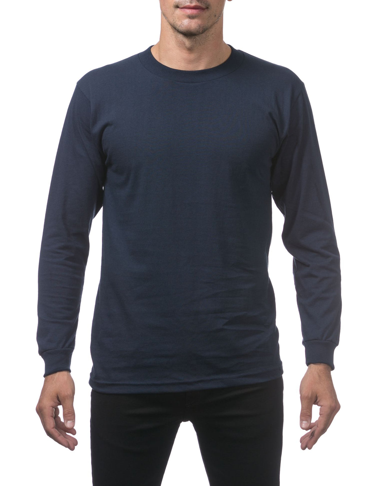 Pro Club Comfort Long Sleeve Shirt (style 119) in navy, front view on model.