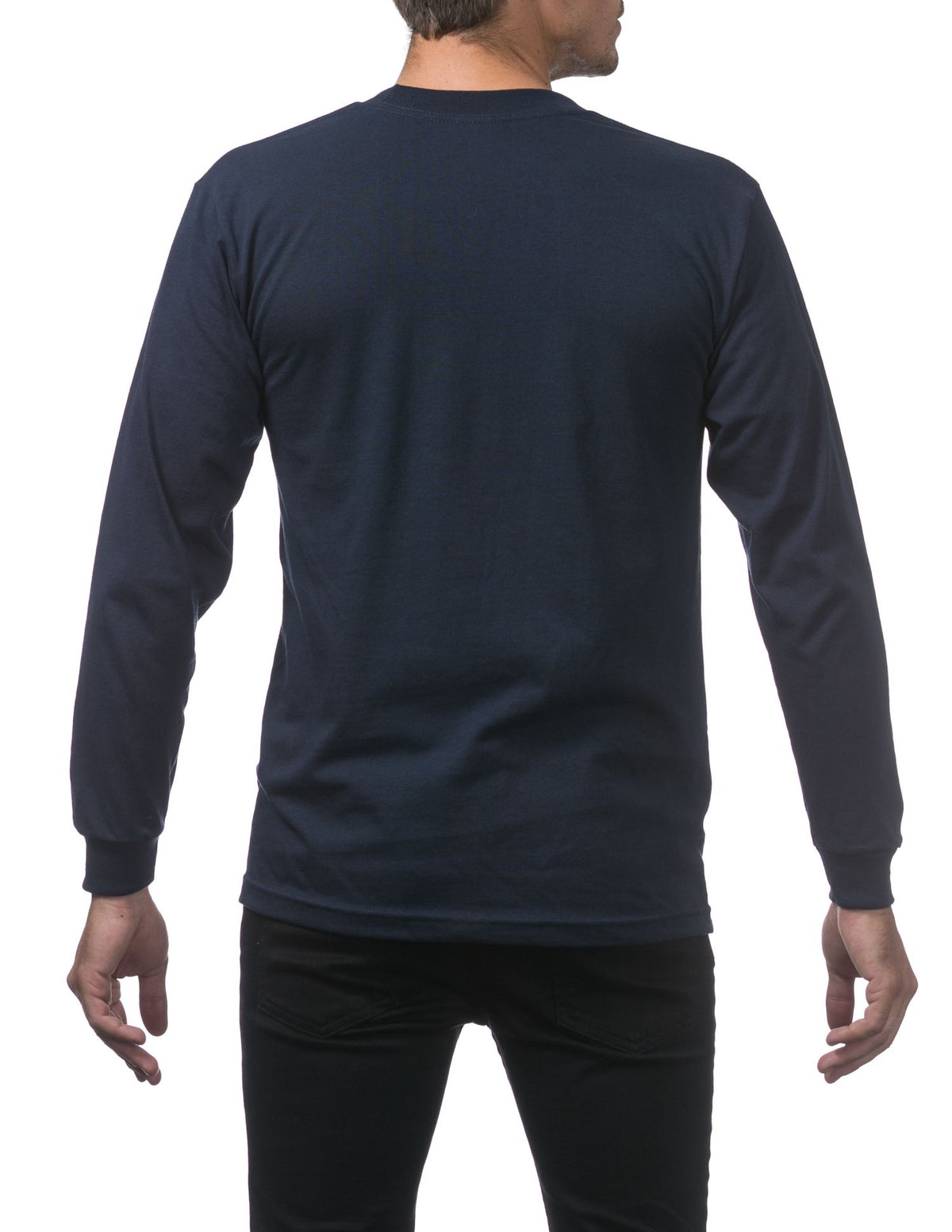 Pro Club Comfort Long Sleeve Shirt (style 119) in navy, back view on model.
