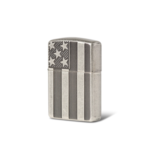 Zippo® U.S. Flag Armor Antique Silver Windproof Lighter By Zippo® – Silver