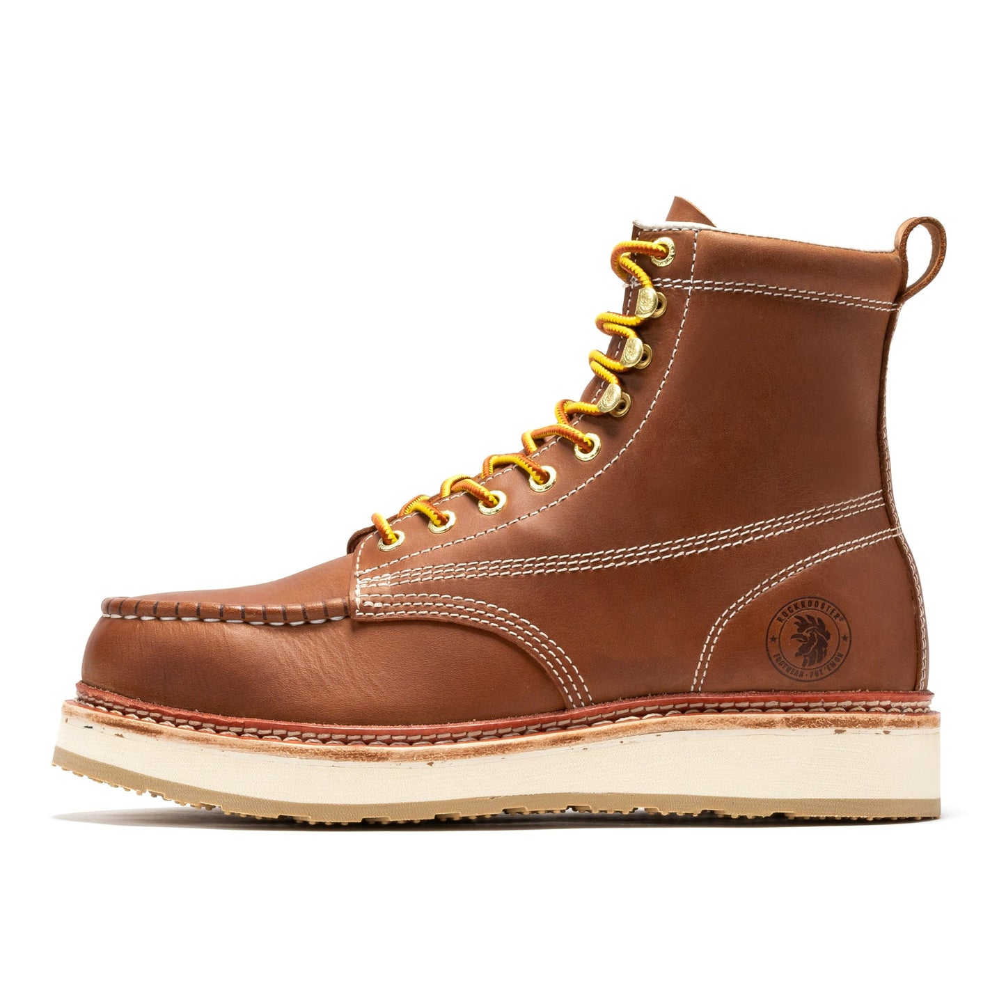 ROCKROOSTER Norwood Men's 6 inch Brown Steel Toe Wedge Work Boots SAP621 (4)
