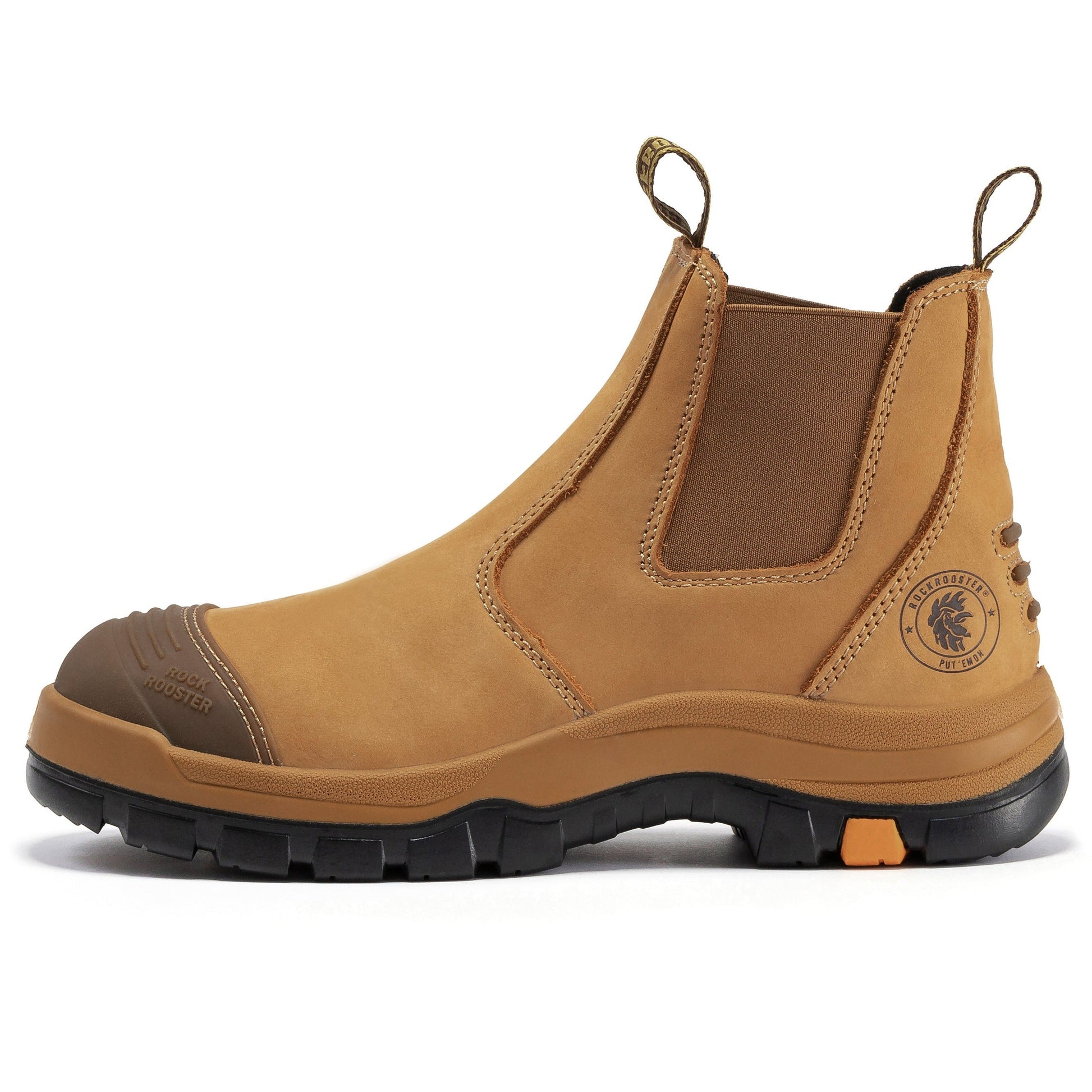ROCKROOSTER Lumen Tan 6 inch Slip On Soft Toe Leather Work Boots AK222NT (3)